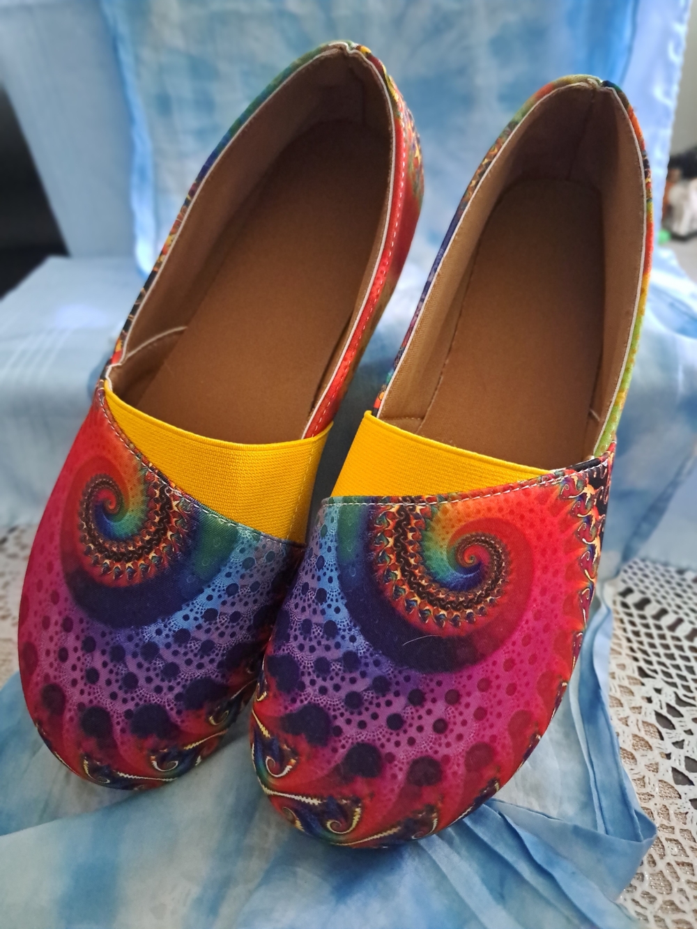 Women’s Multicolor Spiral Canvas Slip-On Flats with Yellow Elastic